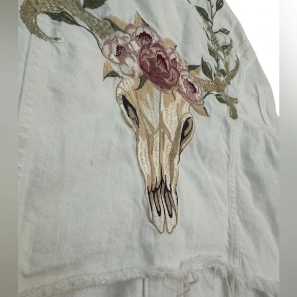 Driftwood Embroidered Western Denim Jacket Longhorn Floral Boho Trucker Medium - Picture 12 of 12